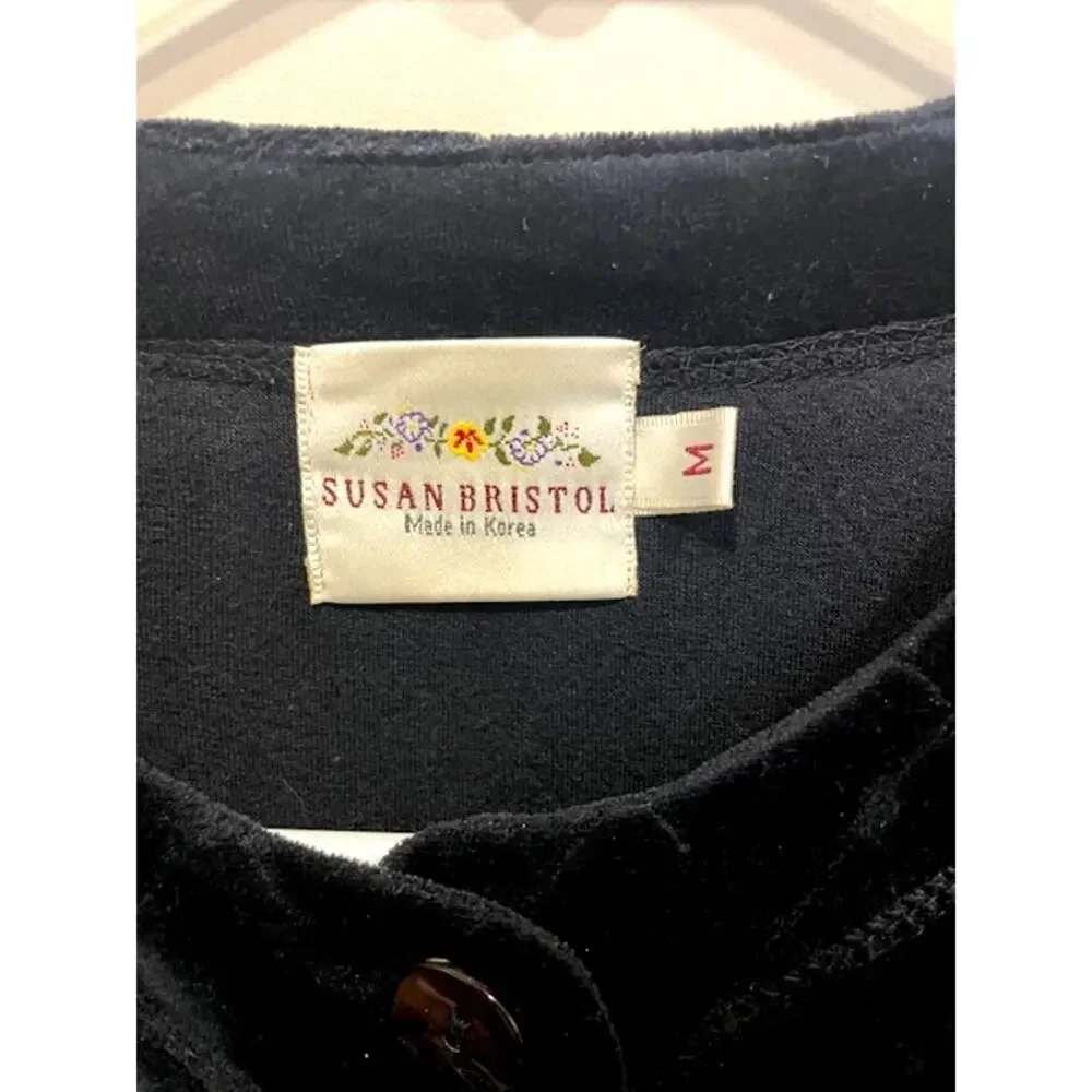 Vintage Susan Bristol Casuals Women's Med Black Velvet Quilted Shacket Cardigan